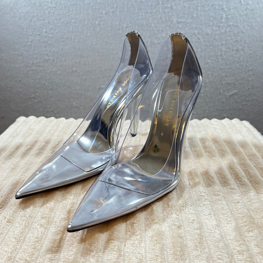 Good American Transparent Pointed-Toe Stiletto Pumps - Clear/Silver